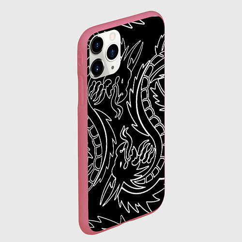 Чехол iPhone 11 Pro матовый Драконы татуировки самураи / 3D-Малиновый – фото 2
