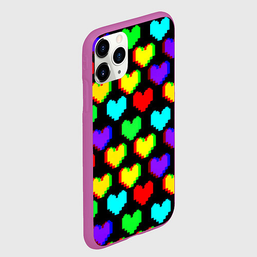 Чехол iPhone 11 Pro матовый Сердечки глитч паттерн / 3D-Фиолетовый – фото 2