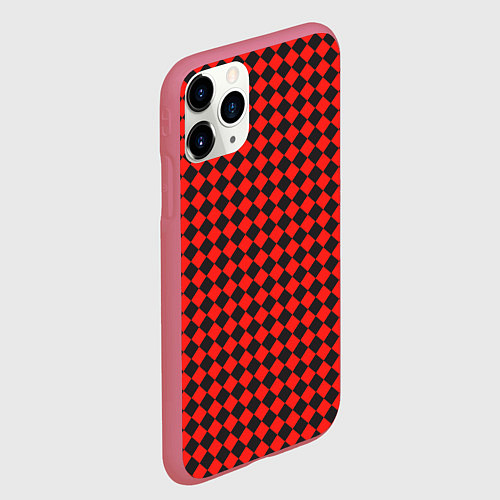 Чехол iPhone 11 Pro матовый Паттерн черных квадратов / 3D-Малиновый – фото 2