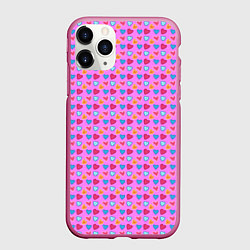 Чехол iPhone 11 Pro матовый Розовый паттерн с разноцветными сердечками, цвет: 3D-малиновый