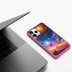 Чехол iPhone 11 Pro матовый Космический пейзаж яркий с галактиками, цвет: 3D-малиновый — фото 2