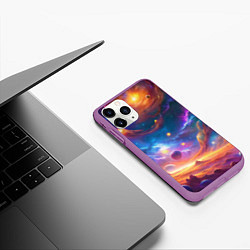 Чехол iPhone 11 Pro матовый Космический пейзаж яркий с галактиками, цвет: 3D-фиолетовый — фото 2