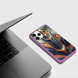 Чехол iPhone 11 Pro матовый Темная кожаная броня с желтой оплеткой, цвет: 3D-фиолетовый — фото 2