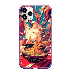 Чехол iPhone 11 Pro матовый Cat and ramen, цвет: 3D-фиолетовый