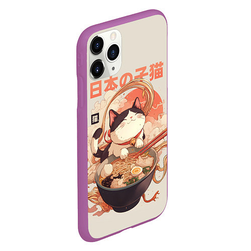 Чехол iPhone 11 Pro матовый Ramen and the cat / 3D-Фиолетовый – фото 2