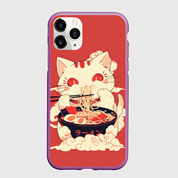 Чехол iPhone 11 Pro матовый Japanese cat eats ramen, цвет: 3D-фиолетовый