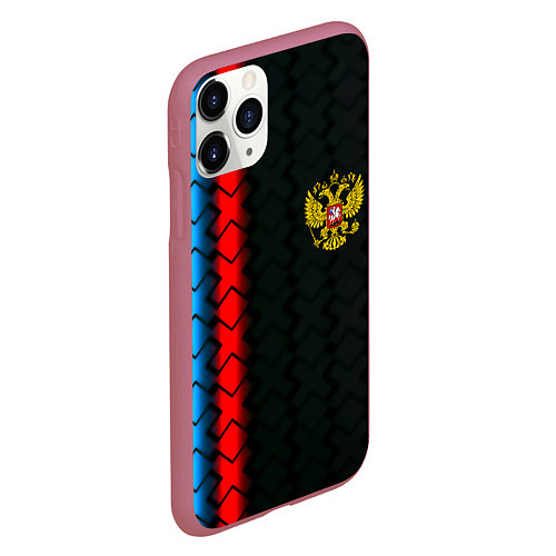 Чехол iPhone 11 Pro матовый Россия спорт герб / 3D-Малиновый – фото 2