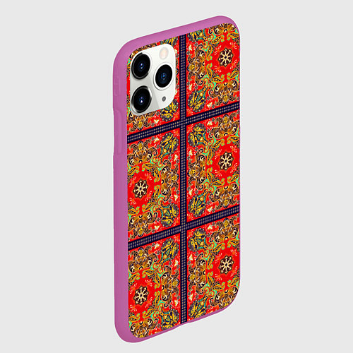 Чехол iPhone 11 Pro матовый Орнамент пейсли / 3D-Фиолетовый – фото 2