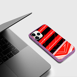 Чехол iPhone 11 Pro матовый Чёрно-белые полосы на красном фоне, цвет: 3D-фиолетовый — фото 2