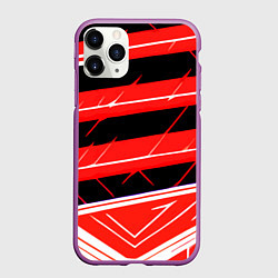 Чехол iPhone 11 Pro матовый Чёрно-белые полосы на красном фоне