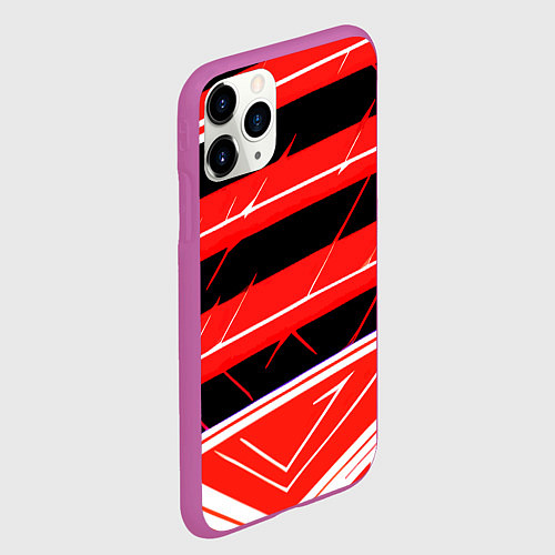 Чехол iPhone 11 Pro матовый Чёрно-белые полосы на красном фоне / 3D-Фиолетовый – фото 2