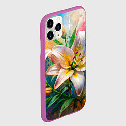 Чехол iPhone 11 Pro матовый Лилии абстракция гранж, цвет: 3D-фиолетовый — фото 2