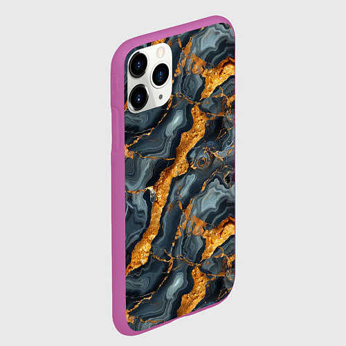 Чехол iPhone 11 Pro матовый Золотой мрамор / 3D-Фиолетовый – фото 2