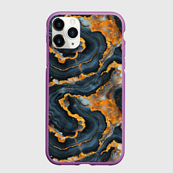 Чехол iPhone 11 Pro матовый Золотистый мрамор, цвет: 3D-фиолетовый