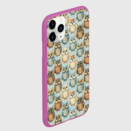 Чехол iPhone 11 Pro матовый Совы птицы паттерн / 3D-Фиолетовый – фото 2