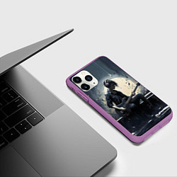 Чехол iPhone 11 Pro матовый Играющий на гитаре в свете Луны музыкант, цвет: 3D-фиолетовый — фото 2