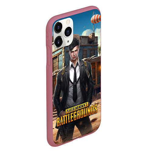 Чехол iPhone 11 Pro матовый PUBG mobile персонаж в костюме / 3D-Малиновый – фото 2