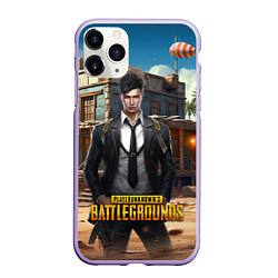 Чехол iPhone 11 Pro матовый PUBG mobile персонаж в костюме, цвет: 3D-светло-сиреневый