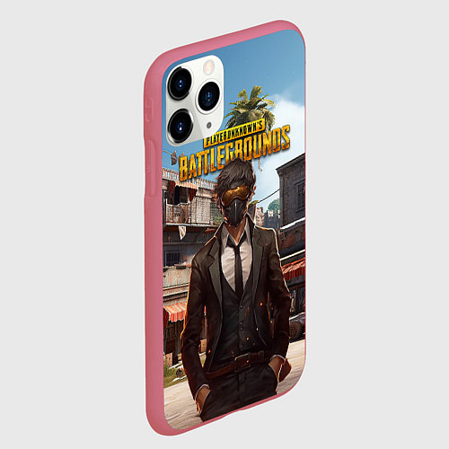 Чехол iPhone 11 Pro матовый PUBG персонаж в маске / 3D-Малиновый – фото 2