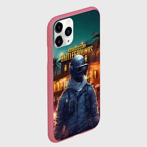 Чехол iPhone 11 Pro матовый PUBG персонаж в городе / 3D-Малиновый – фото 2