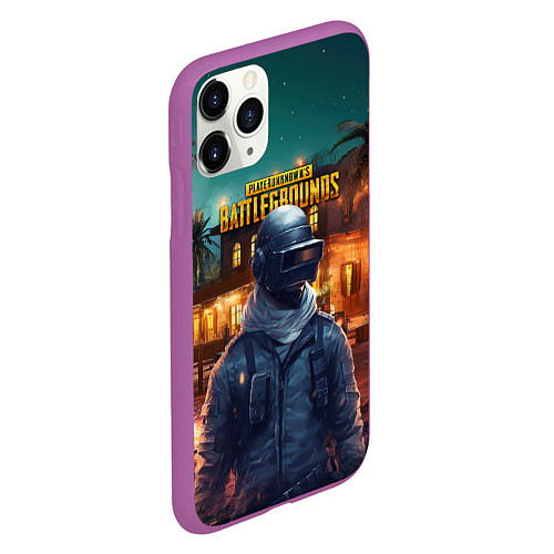 Чехол iPhone 11 Pro матовый PUBG персонаж в городе / 3D-Фиолетовый – фото 2