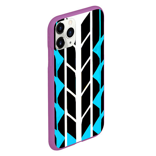 Чехол iPhone 11 Pro матовый Blue and white lines on a black background / 3D-Фиолетовый – фото 2