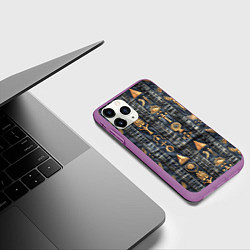 Чехол iPhone 11 Pro матовый Египетские символы на дениме, цвет: 3D-фиолетовый — фото 2