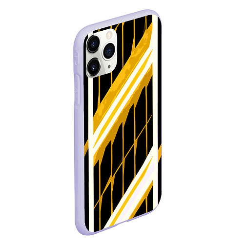 Чехол iPhone 11 Pro матовый Бело-жёлтые линии на чёрном фоне / 3D-Светло-сиреневый – фото 2