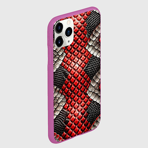 Чехол iPhone 11 Pro матовый Змеиная объемная текстурная красная шкура / 3D-Фиолетовый – фото 2