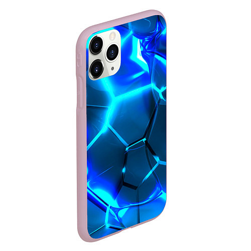 Чехол iPhone 11 Pro матовый Неоновые холодные голубые плиты в разломе / 3D-Розовый – фото 2