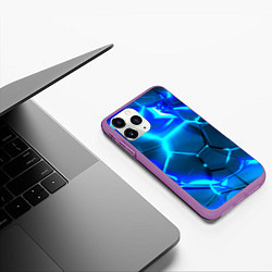 Чехол iPhone 11 Pro матовый Неоновые холодные голубые плиты в разломе, цвет: 3D-фиолетовый — фото 2