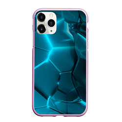 Чехол iPhone 11 Pro матовый Неоновые холодные голубые плиты в разломе, цвет: 3D-розовый