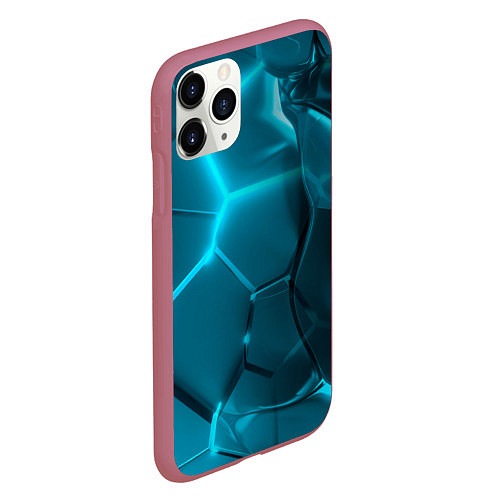 Чехол iPhone 11 Pro матовый Неоновые холодные голубые плиты в разломе / 3D-Малиновый – фото 2