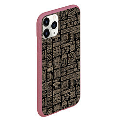 Чехол iPhone 11 Pro матовый Африканский монохромный орнамент, цвет: 3D-малиновый — фото 2