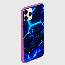 Чехол iPhone 11 Pro матовый Яркие голубые неоновые плиты в разломе, цвет: 3D-фиолетовый — фото 2