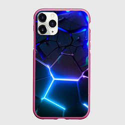 Чехол iPhone 11 Pro матовый Микс из разломленных плит и неоновое свечения, цвет: 3D-малиновый
