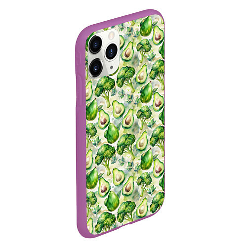 Чехол iPhone 11 Pro матовый Авокадо и брокколи / 3D-Фиолетовый – фото 2