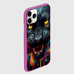 Чехол iPhone 11 Pro матовый Оскал свирепой пантеры - нейросеть, цвет: 3D-фиолетовый — фото 2