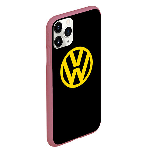 Чехол iPhone 11 Pro матовый Volkswagen logo yellow / 3D-Малиновый – фото 2