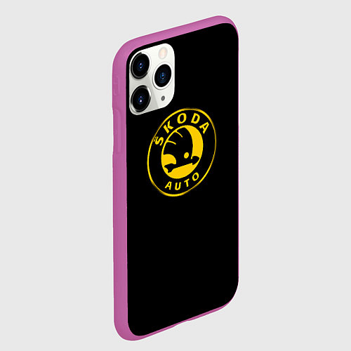 Чехол iPhone 11 Pro матовый Skoda yellow / 3D-Фиолетовый – фото 2