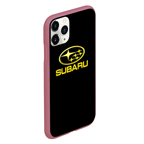 Чехол iPhone 11 Pro матовый Subaru logo yellow / 3D-Малиновый – фото 2