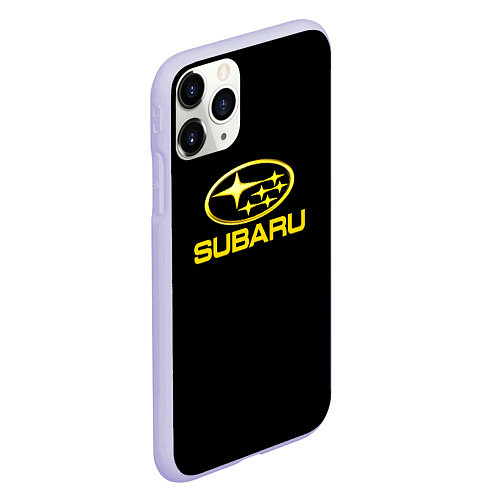 Чехол iPhone 11 Pro матовый Subaru logo yellow / 3D-Светло-сиреневый – фото 2