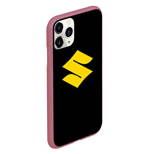 Чехол iPhone 11 Pro матовый Suzuki logo yellow / 3D-Малиновый – фото 2