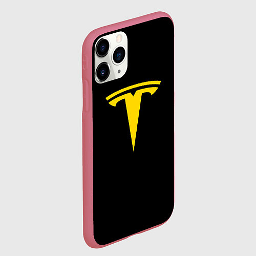 Чехол iPhone 11 Pro матовый Tesla yellow / 3D-Малиновый – фото 2