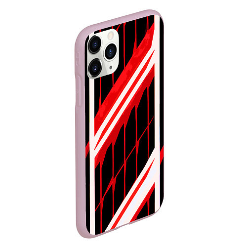 Чехол iPhone 11 Pro матовый Red and white lines on a black background / 3D-Розовый – фото 2