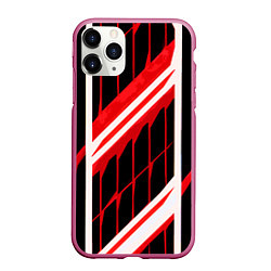 Чехол iPhone 11 Pro матовый Red and white lines on a black background, цвет: 3D-малиновый