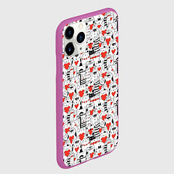 Чехол iPhone 11 Pro матовый Котики держат сердечки, цвет: 3D-фиолетовый — фото 2