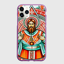 Чехол iPhone 11 Pro матовый Русский богатырь в славянском стиле, цвет: 3D-фиолетовый