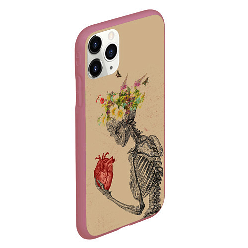 Чехол iPhone 11 Pro матовый Bone and heart / 3D-Малиновый – фото 2