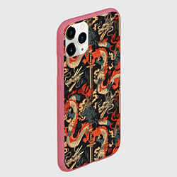 Чехол iPhone 11 Pro матовый Паттерн с драконом, цвет: 3D-малиновый — фото 2